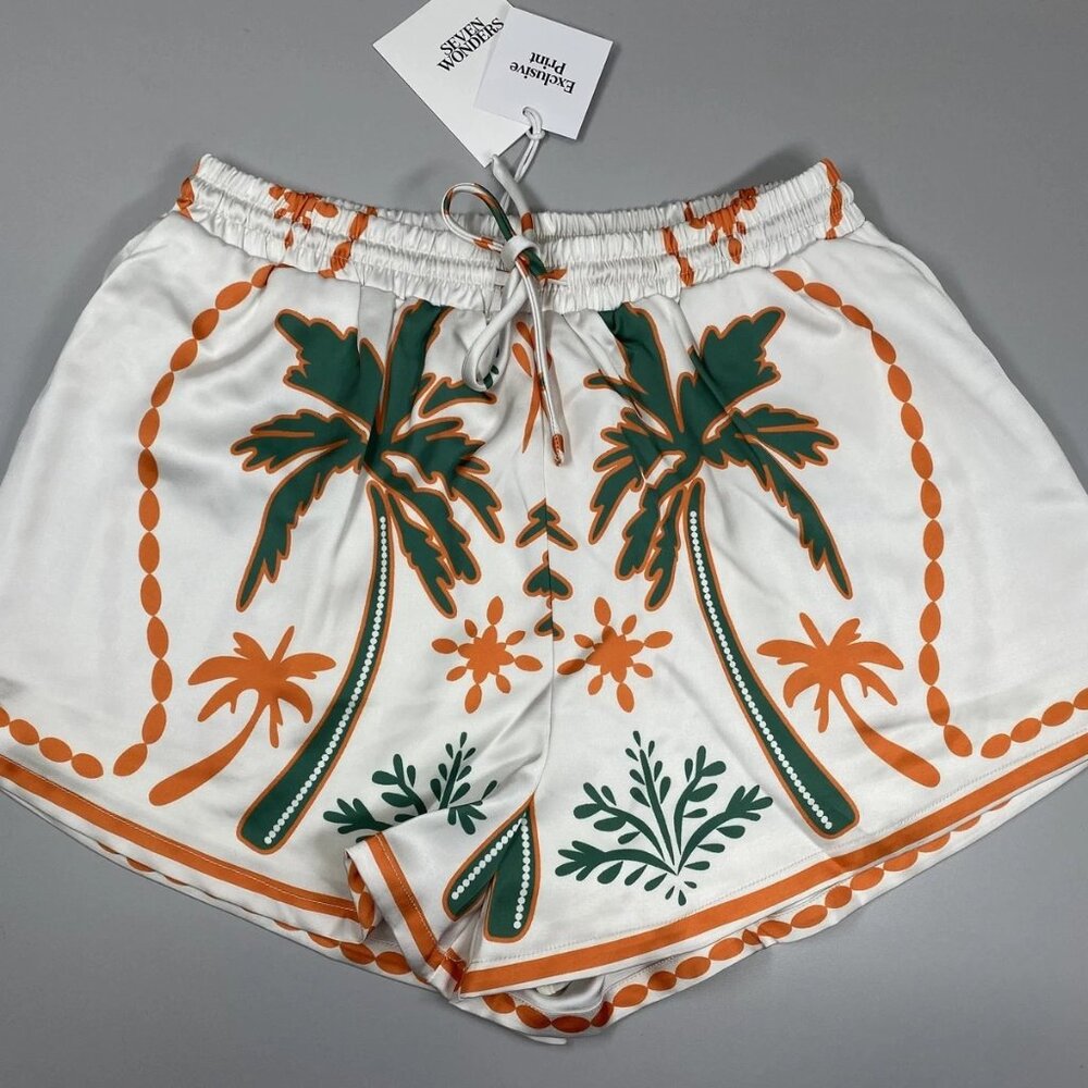 NEW SEVEN WONDERS Octavia Cabanna Sand Tropical Print Shorts Size M Off-Whit